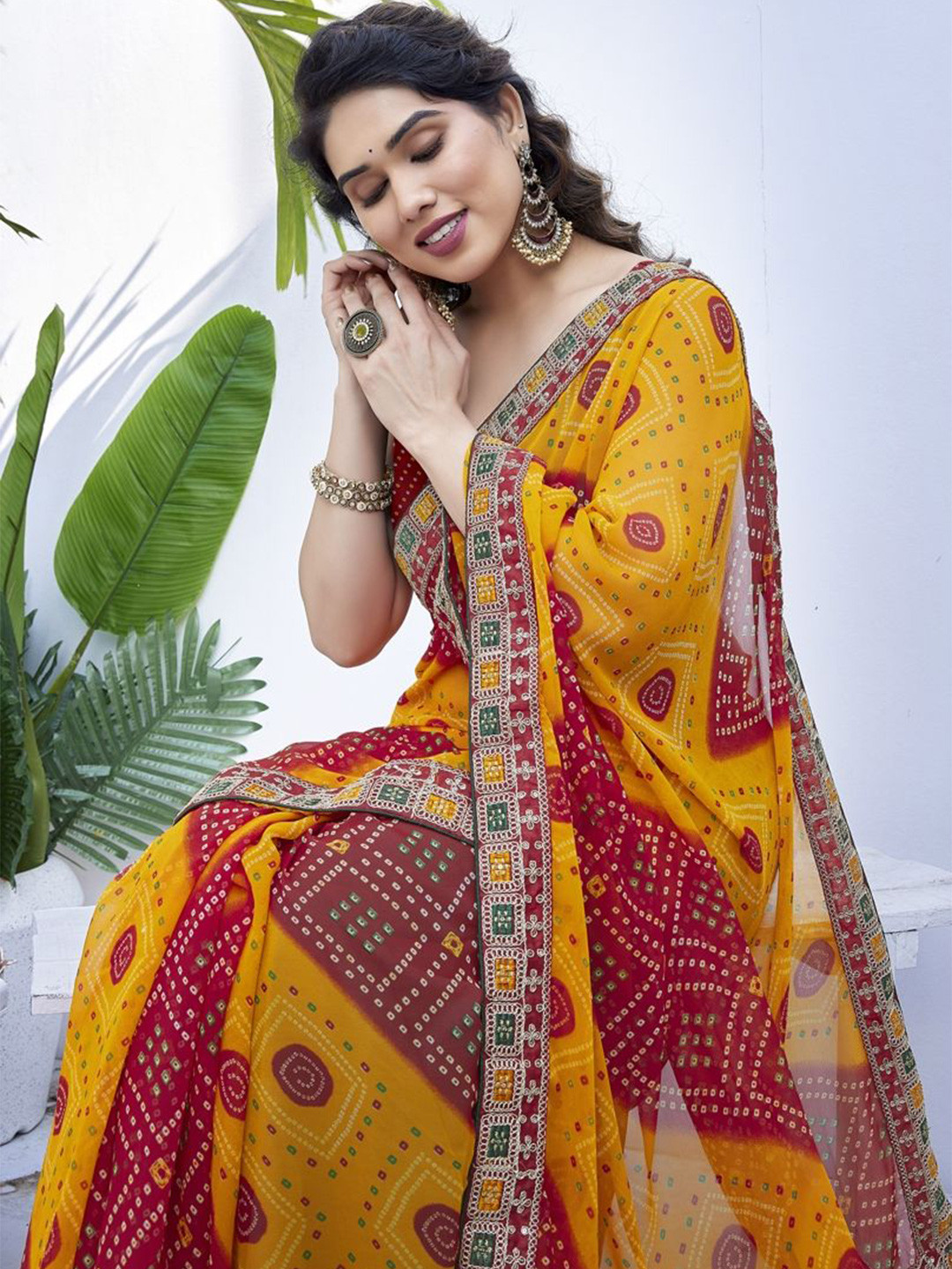 Subham Bandhani Printed Bandhani Saree With Unstitched Blouse Piece