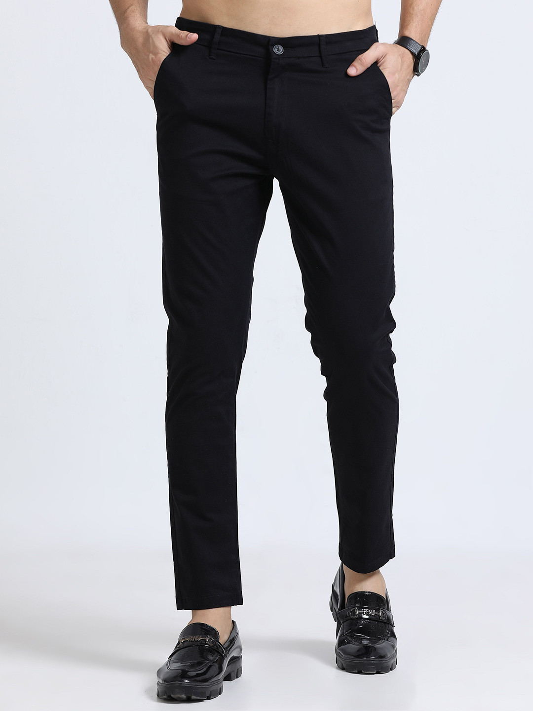 U.S. PITCHERS Men Slim Fit Low-Rise Chinos Trousers