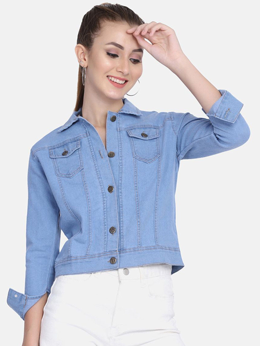 BUY NEW TREND Women Lightweight Denim Jacket with Patchwork