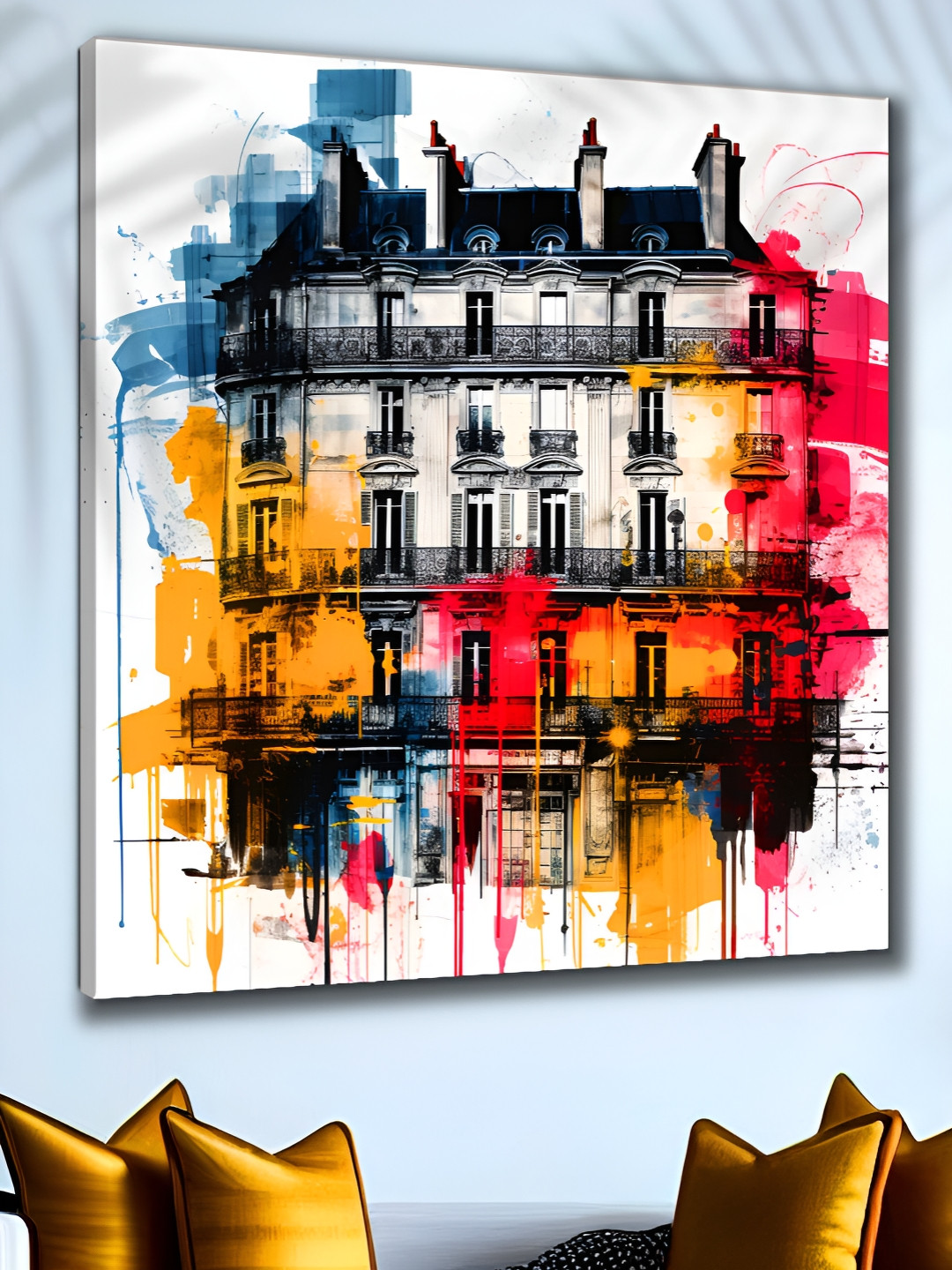 Livin'luxe White & Black Building Abstract Canvas Wall Art