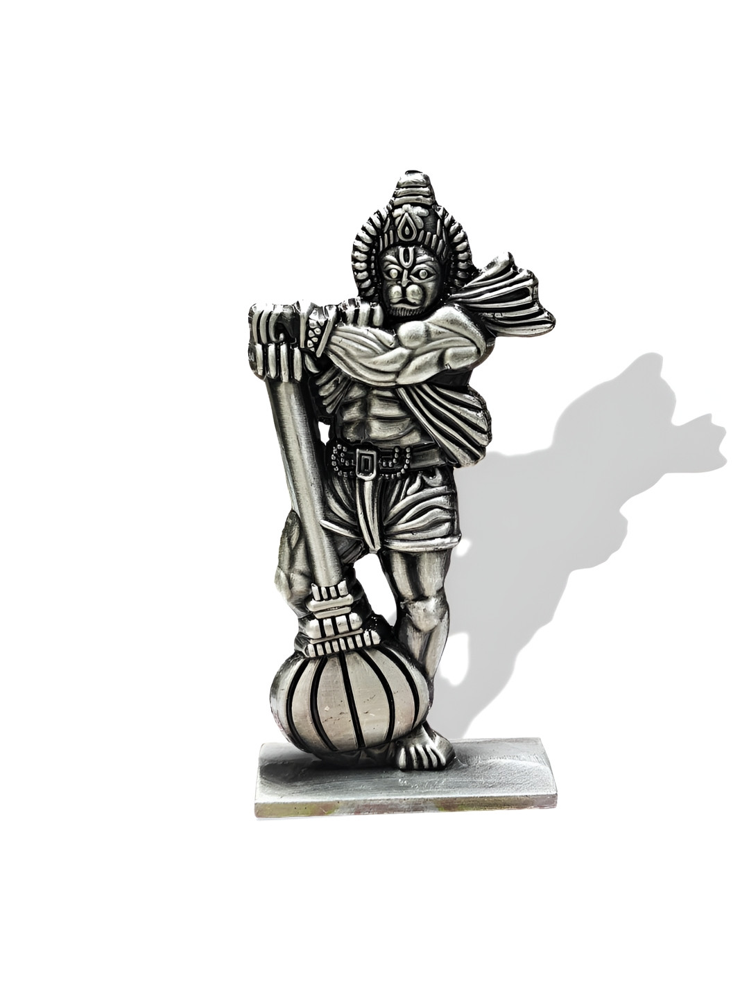 Adhvik Bahubali Hanuman Ji Silver Metal Metallic Living Room Tiny Showpiece - 3.9 Inches