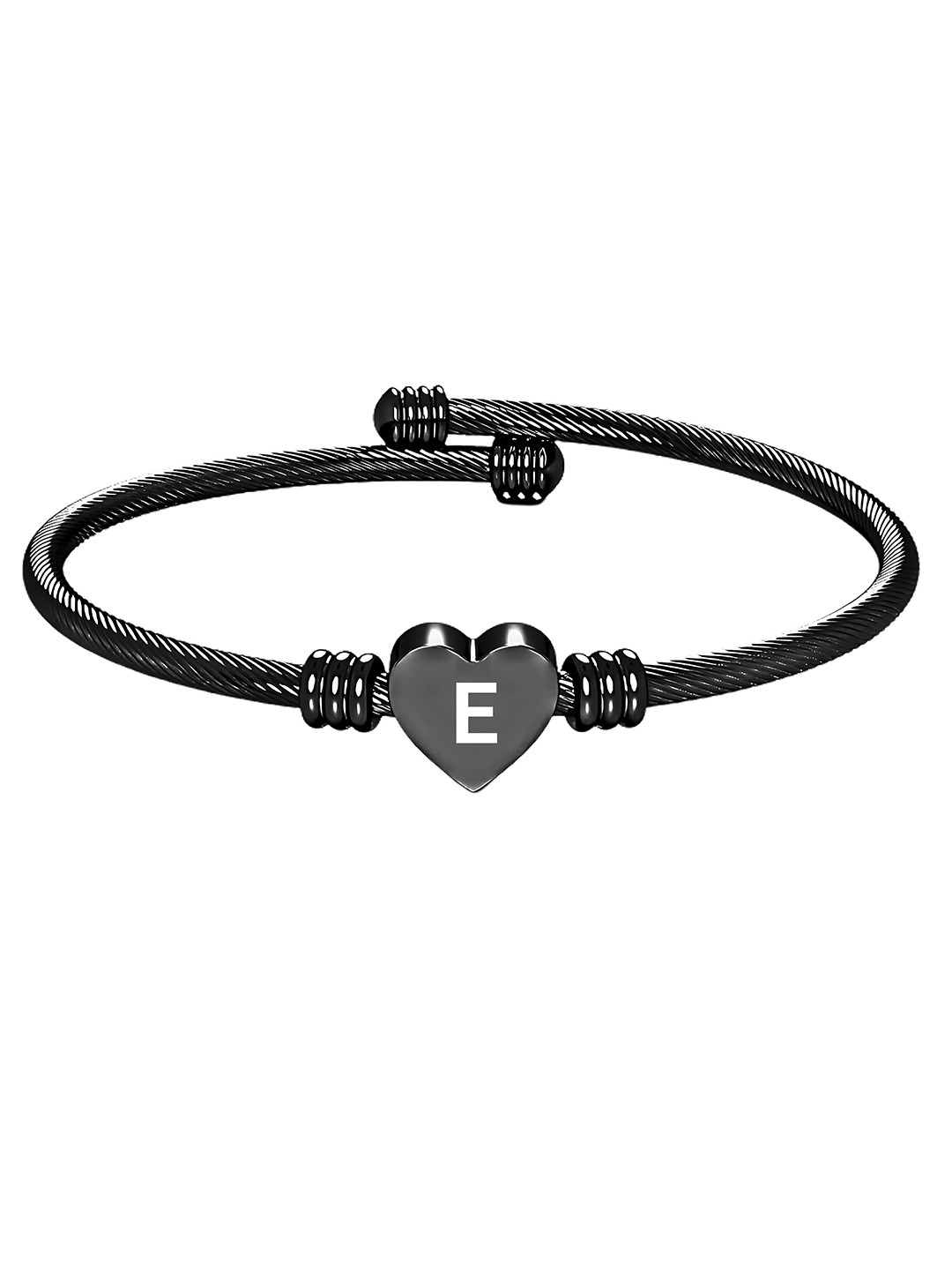 M Men Style Stainless Steel Engraved E Charm Bracelet