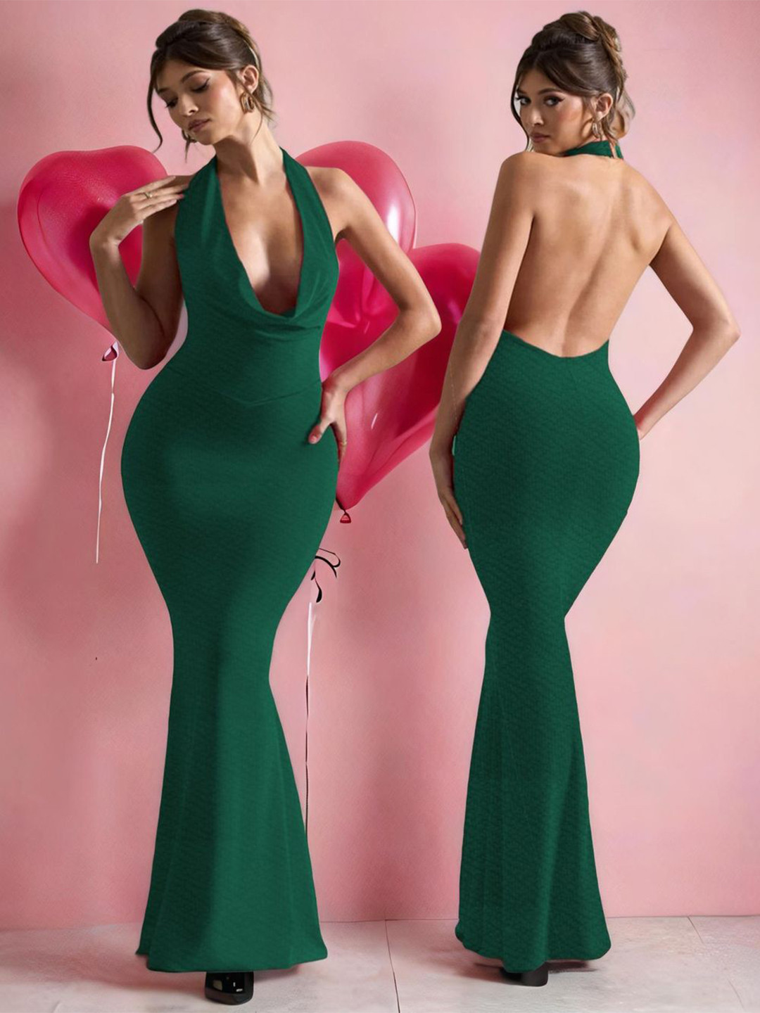 Genzy Cowl Neck Crepe Bodycon Maxi Dress