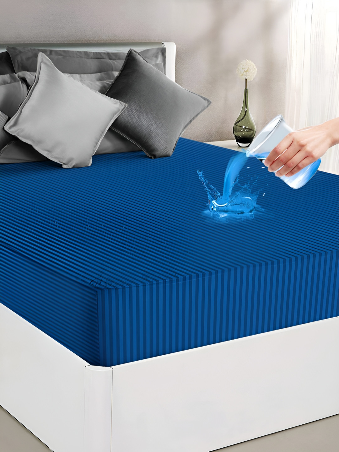 VAS COLLECTIONS Navy Blue Cotton Water Resistant King Size Mattress Protector