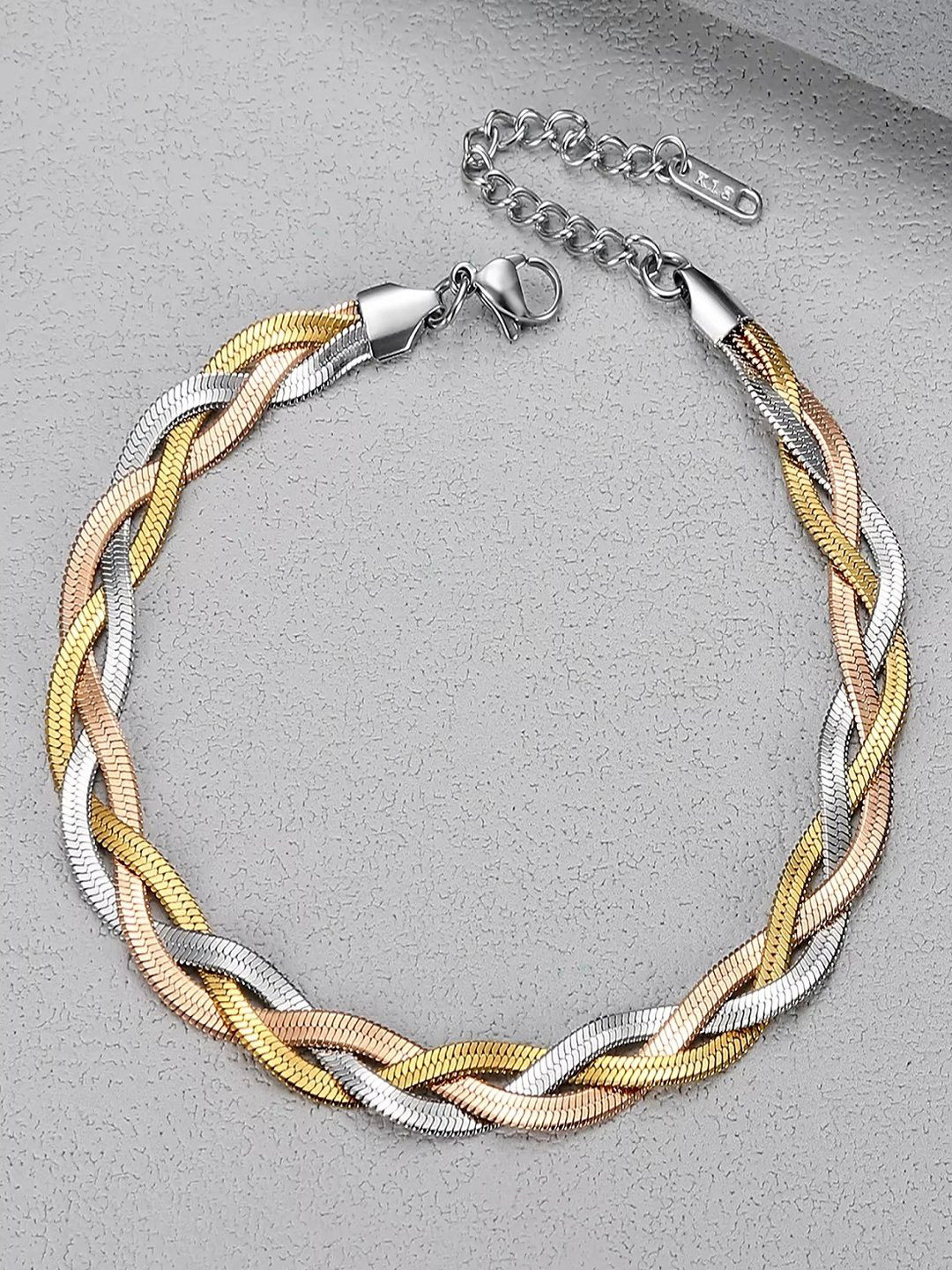 The Roadster Lifestyle Co. Men Stainless Steel Herringbone Link Bracelet