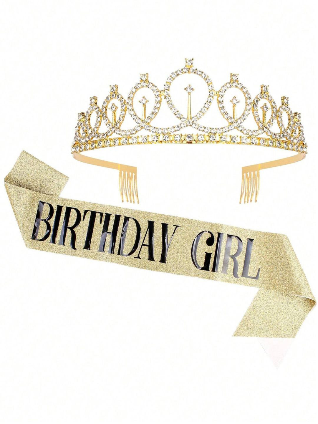 YouBella Women Rhinestone Tiara with 'Birthday Girl' Sash