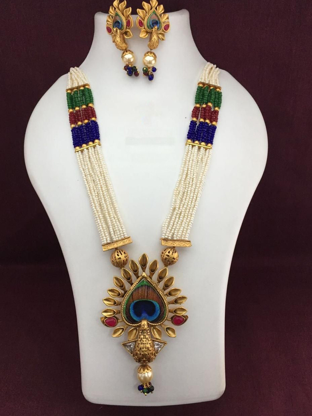 DEWENWILS Gold-Plated Stone Studded & Pearls Beaded Jewellery Set