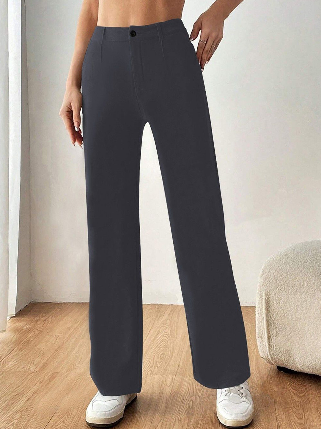 BAESD Women Relaxed Straight Leg High-Rise Non Iron Chinos