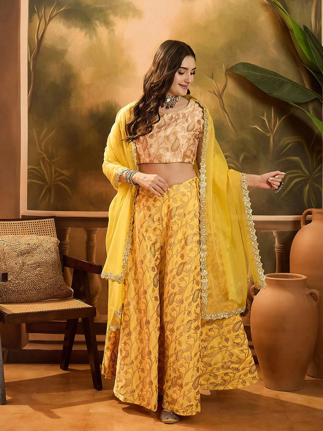 Sangria Floral Woven Design Banarasi Lehenga And Blouse With Dupatta