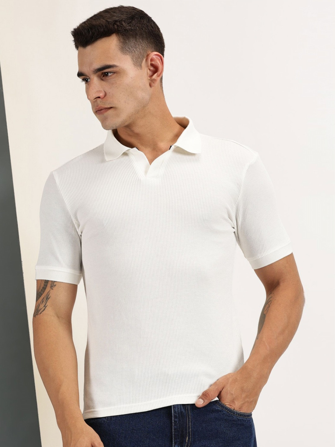 ENDEAVOUR WEAR Men Polo Collar Raw Edge T-shirt