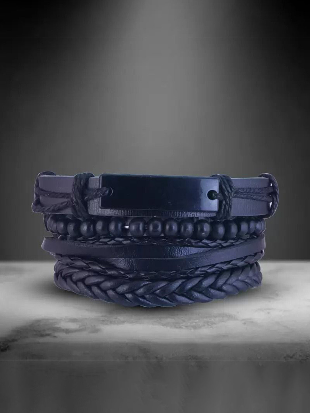 Ringzinnie Men Set Of 4 Artificial Beaded Leather Multistrand Bracelets