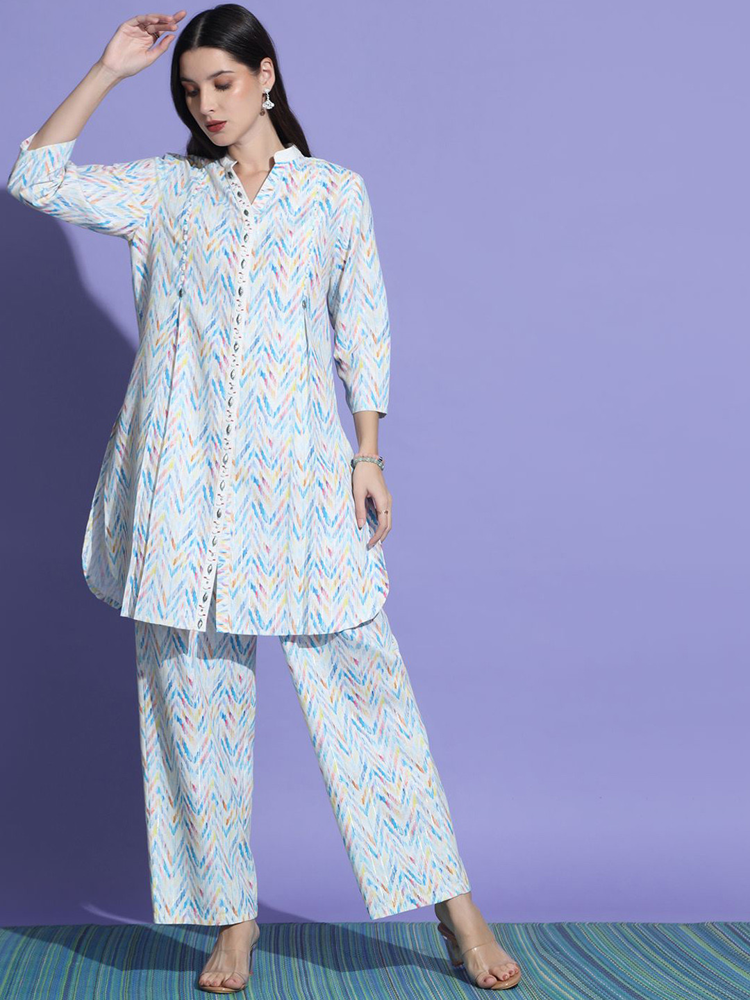 FFU Printed Mandarin Collar Tunic With Trouser