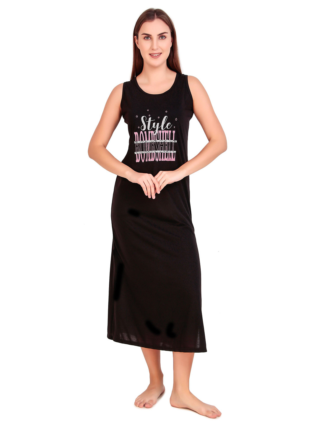 OVIDA Women Printed Side Cut Design Long Nightdress