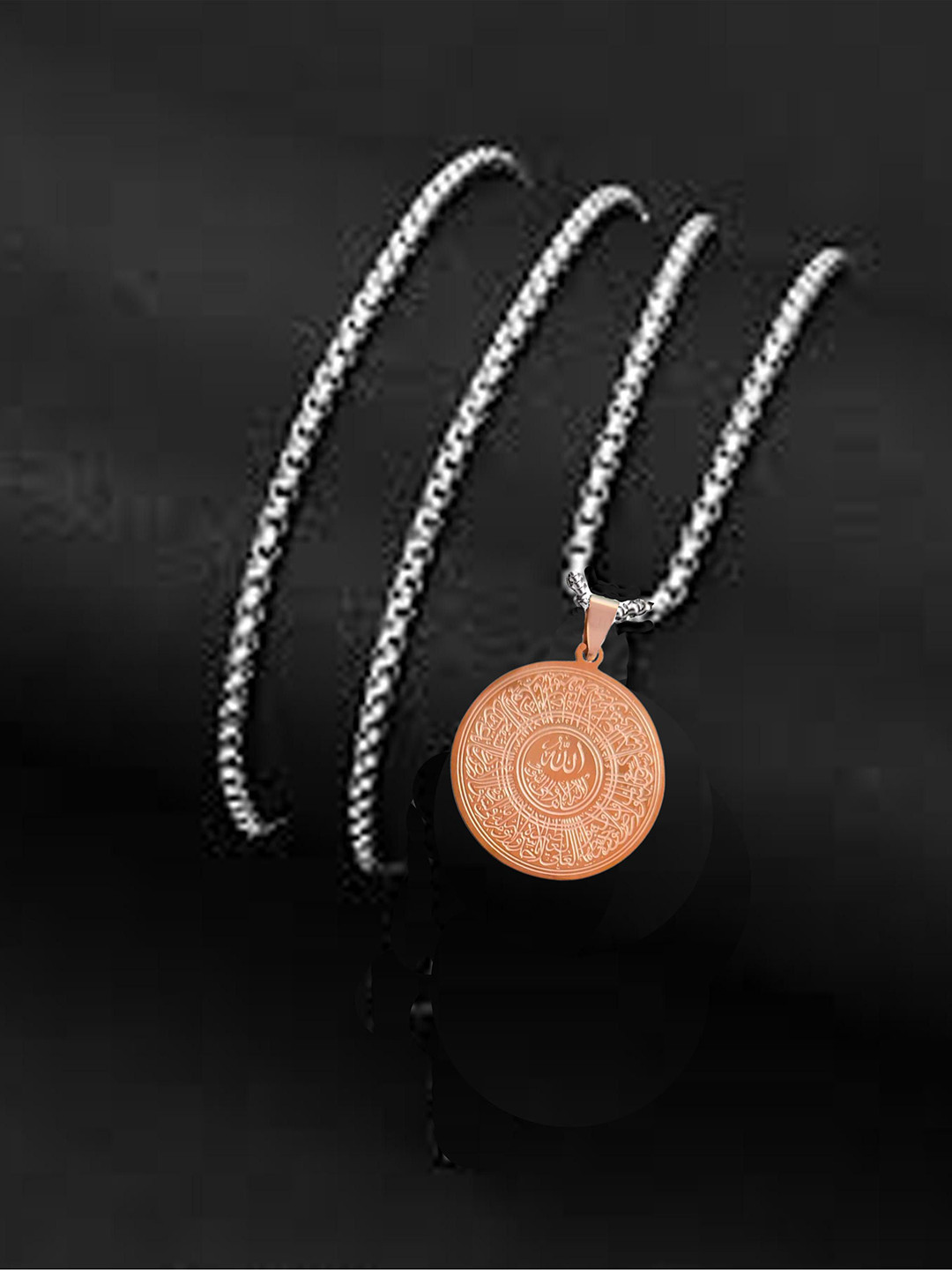 M Men Style Rose Gold-Plated Stainless Steel Ayatul Kursi Pendants With Chain