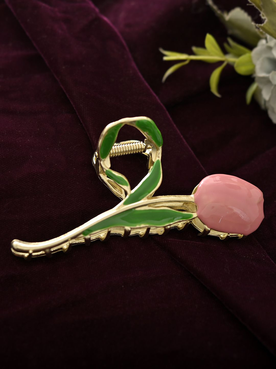 Silvermerc Designs Women Gold Metal Pink French Barrette Hair Accessory