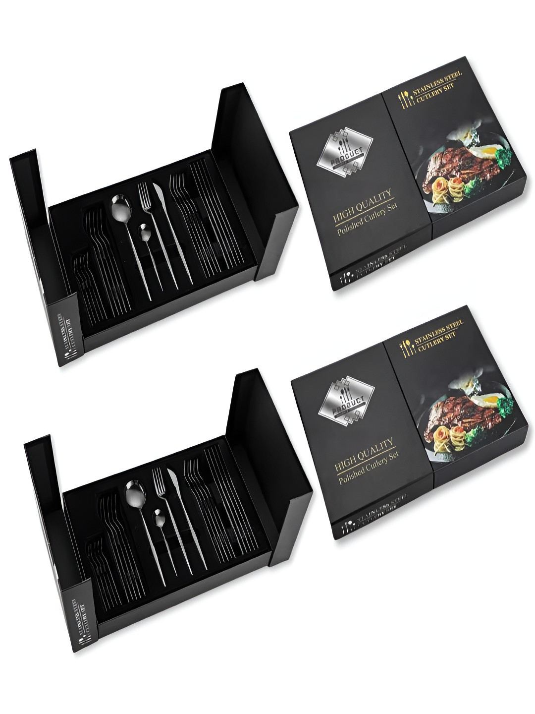 UniKart Black 48 Pieces Stainless Steel French Style Flatware Cutlery