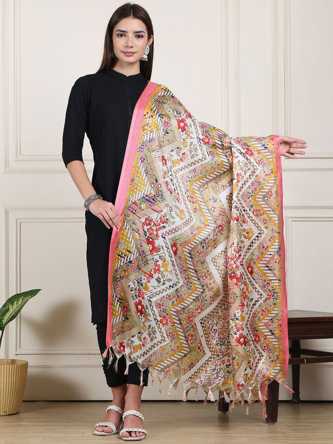 LOOM LEGACY Floral Printed Modal Dupatta