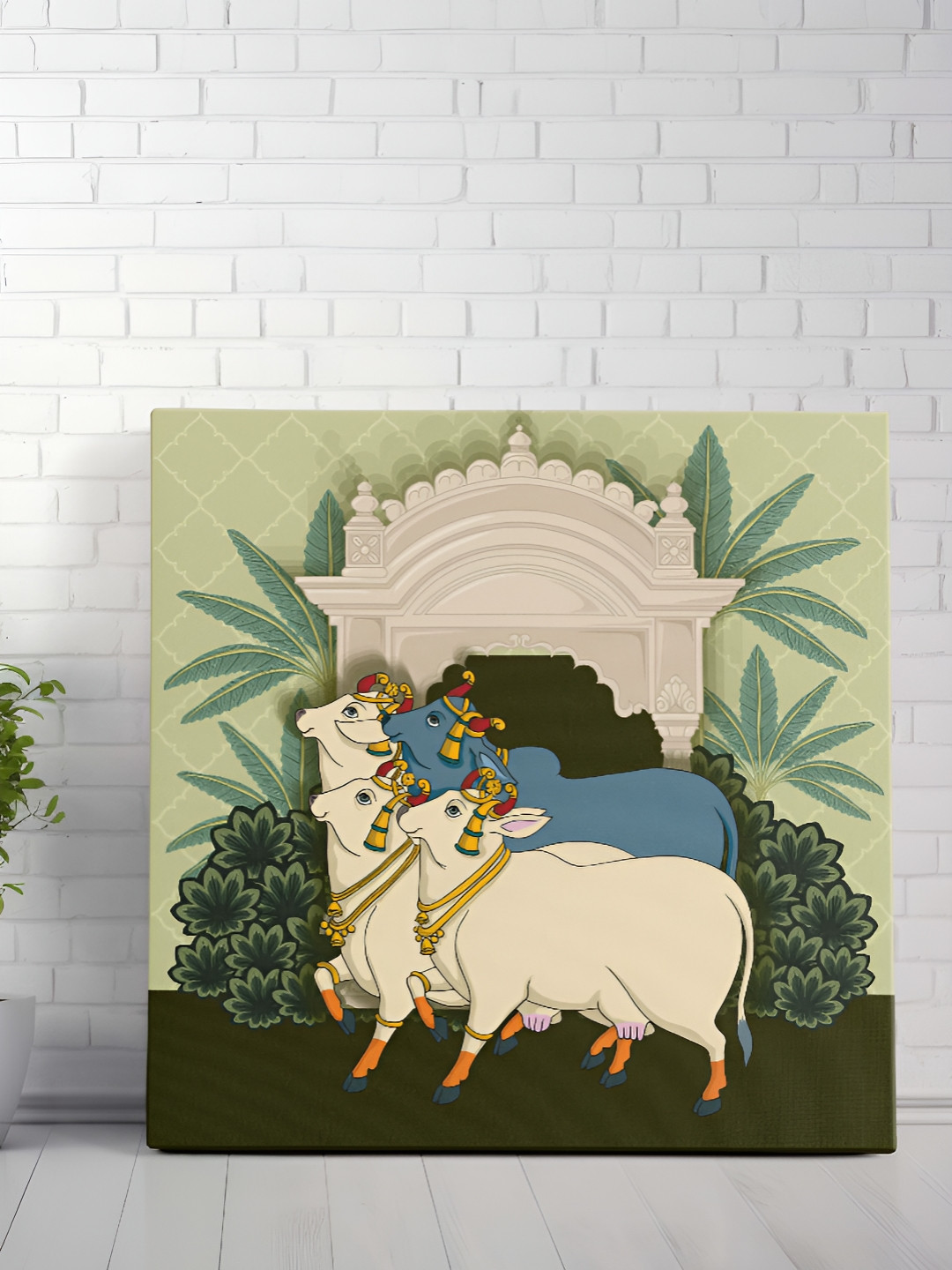 Livin'luxe Pichwai Cow Canvas Wall Square Paintings Wall Art - 20 x 20 In