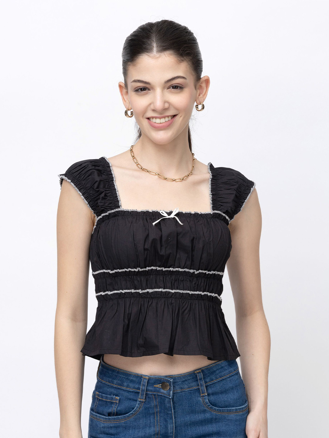 7OUNCE Women Smocked Cotton  Crop Top