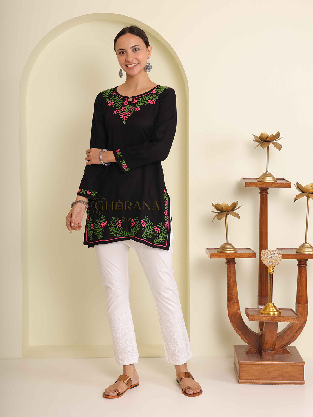 GHARANA INDIA Modal Chikankari Short Kurta