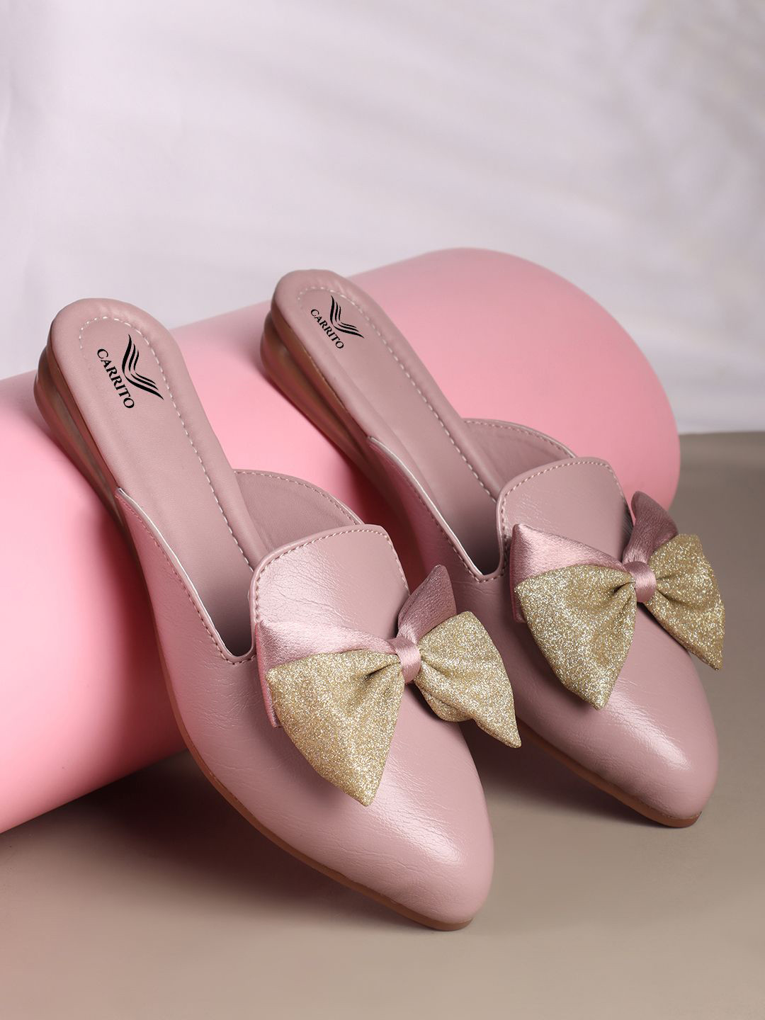 Carrito Women Solid Light Weight Mules Flats With Bows