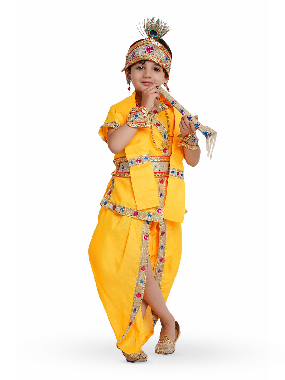 Kaku Fancy dresses Boys Embellished Krishna Dress Costume With Accessories