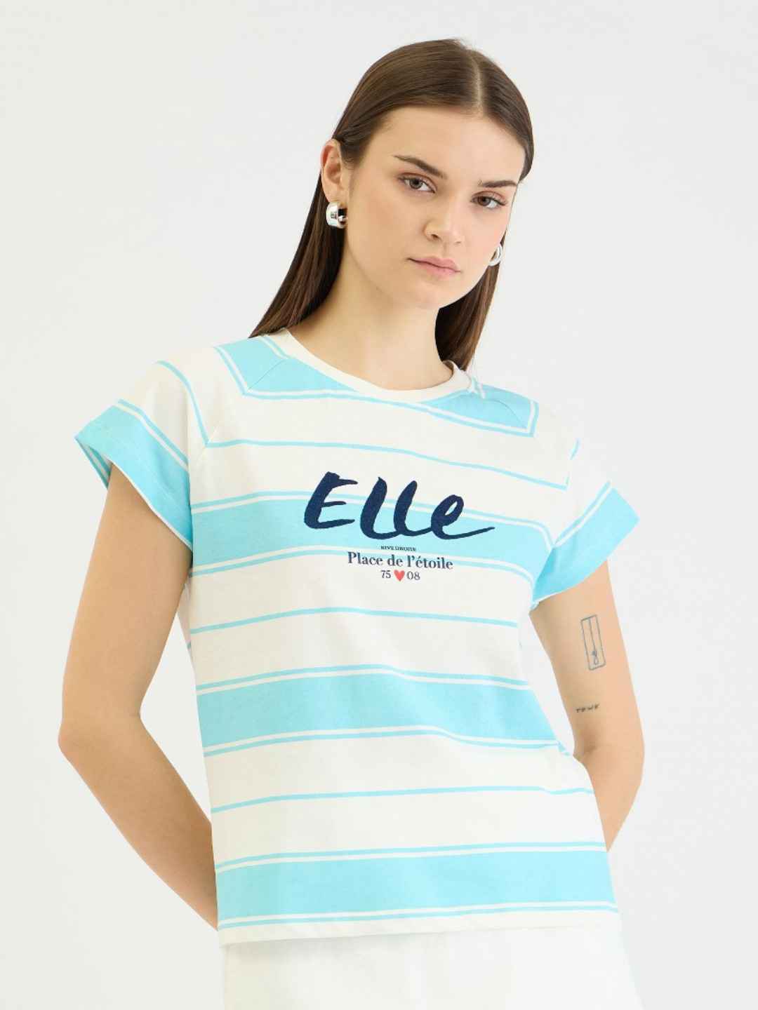 ELLE Women Striped Extended Sleeves T-shirt