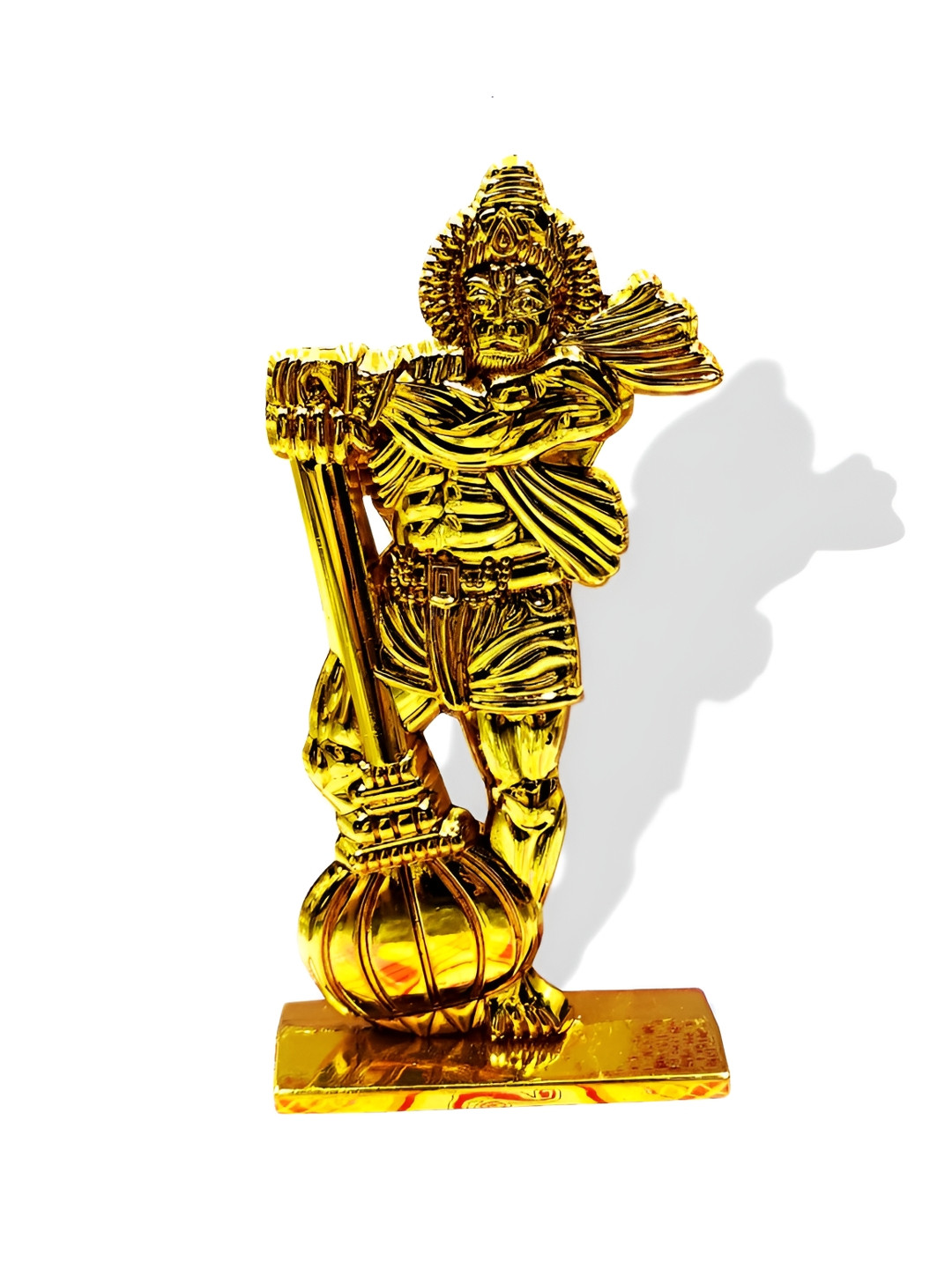 Adhvik Hanuman Ji Gold Metal Metallic Prayer Room Tiny Showpiece - 3.9 Inches