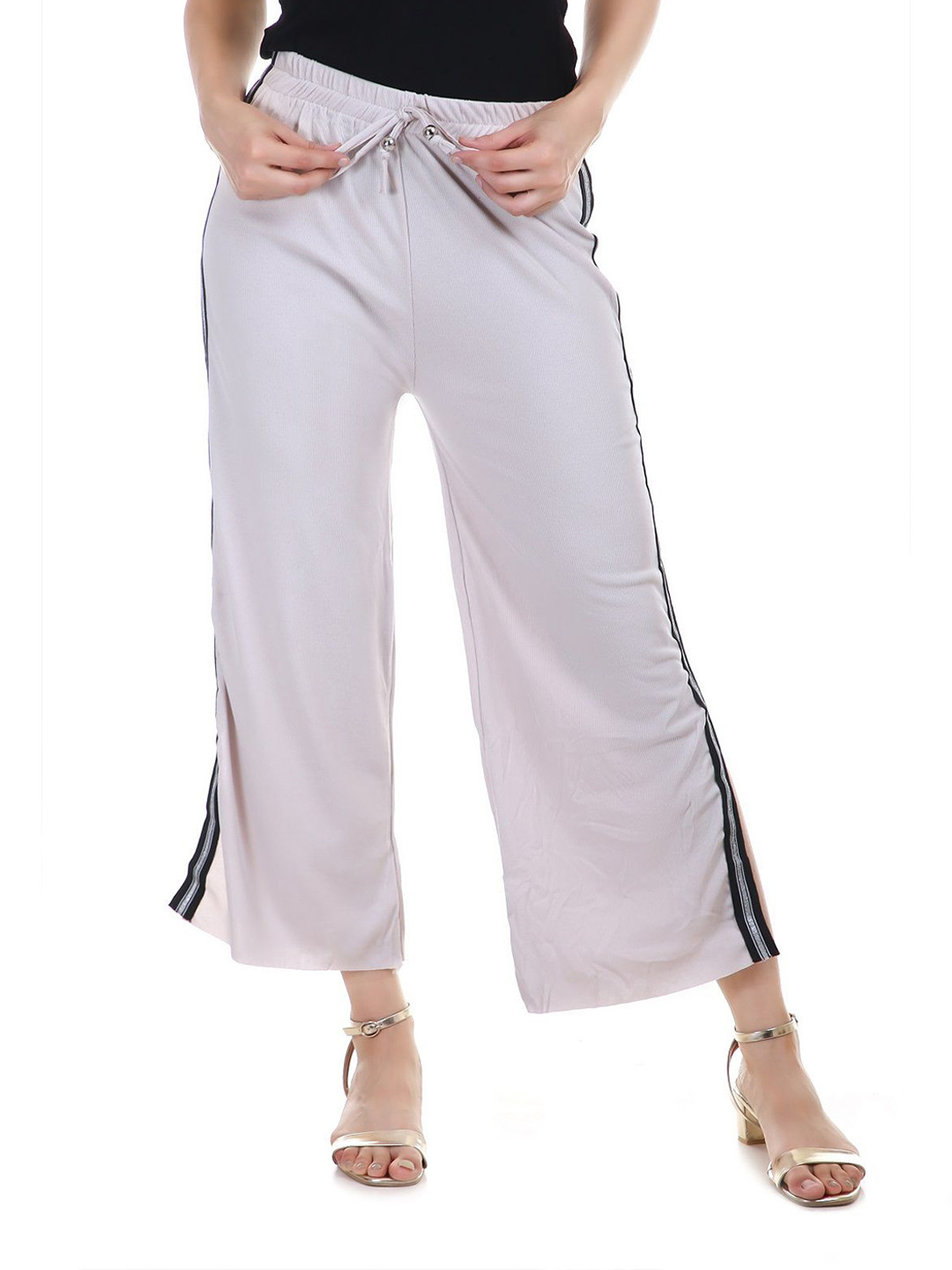 POLLOLOCO Women Side Stripes Cotton Straight Fit Trousers