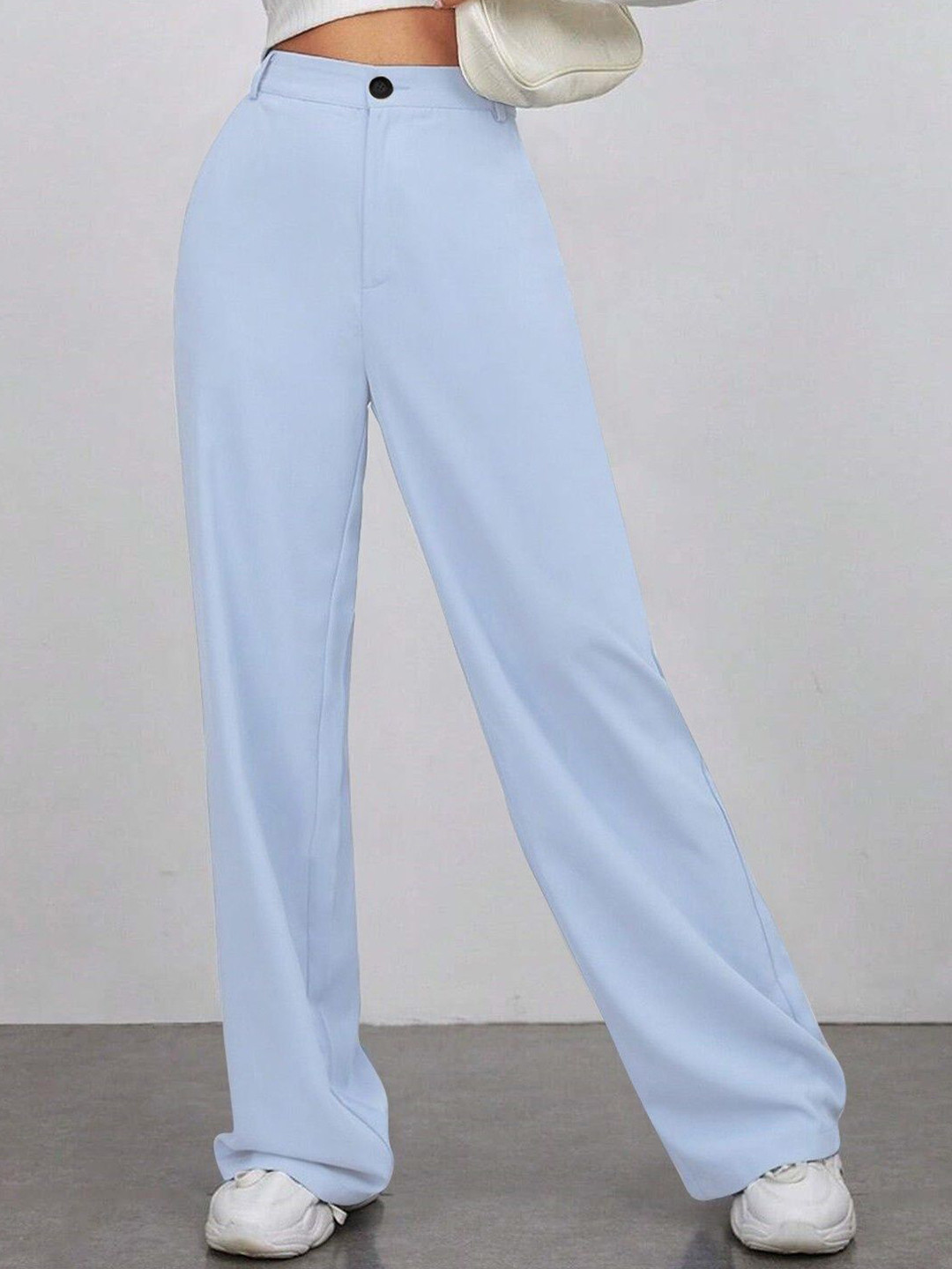 KERI PERRY Women Relaxed Straight Leg High-Rise Non Iron Wide Leg Trousers