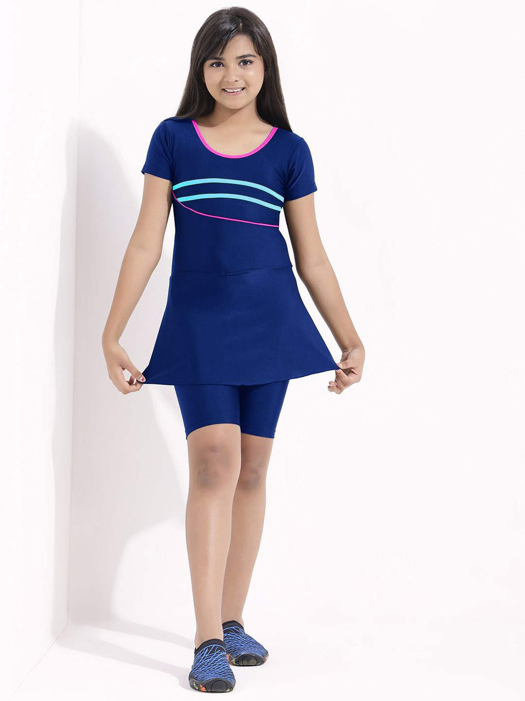 LYCOT Girls Striped Swimwear With Attached Shorts