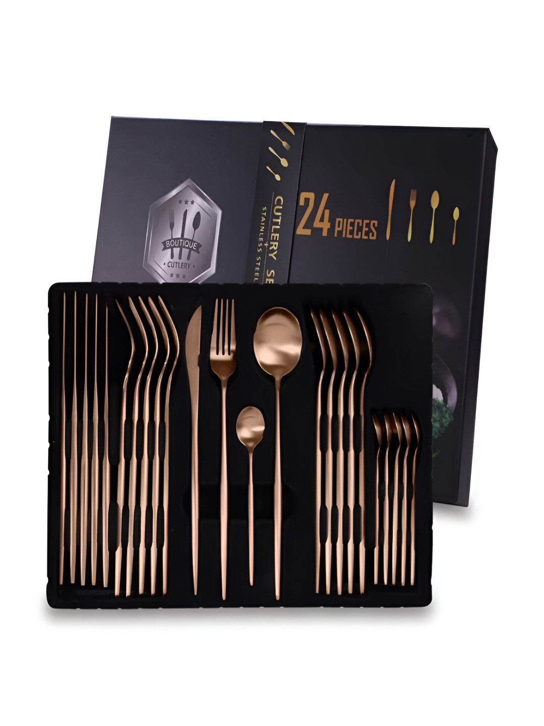 UniKart Rose Gold Toned 24 Pieces Stainless Steel French Style Cutlery Set