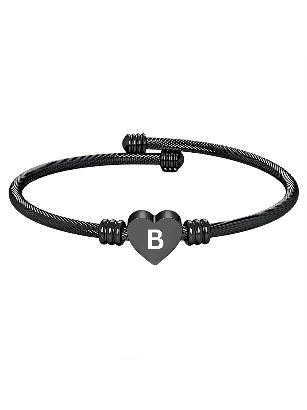 M Men Style Stainless Steel Engraved B Charm Bracelet
