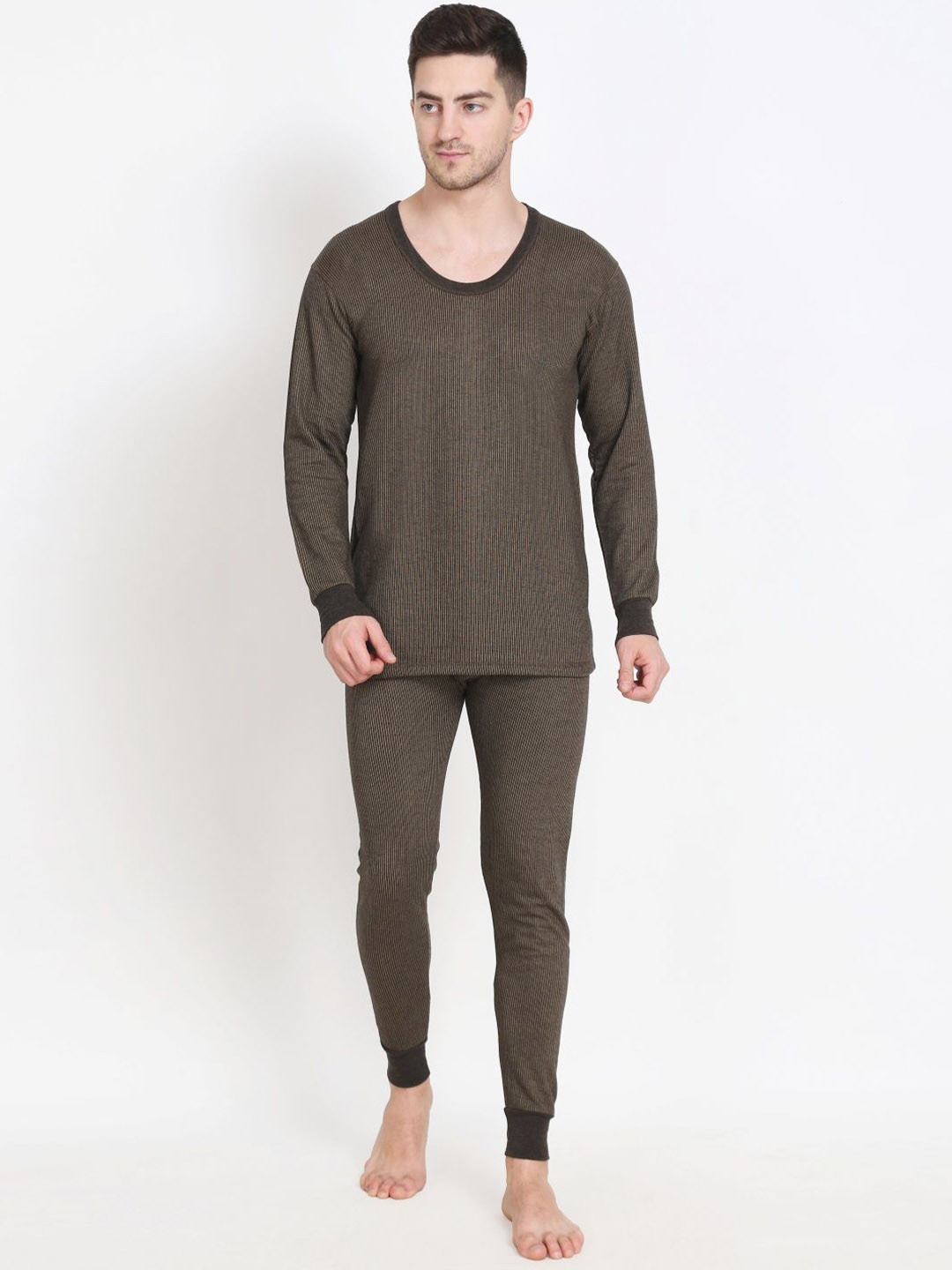 TOUCH WOOL Men Striped Cotton Quilted Thermal Set