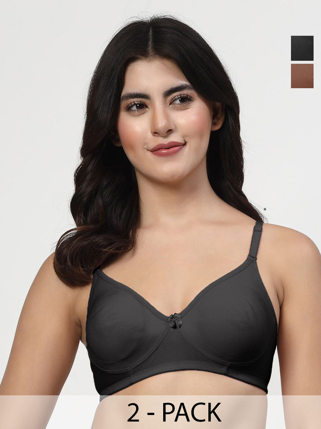 LILY akinos Women Pack Of 2 Solid Full Coverage Non Padded Non Wired T-shirt Bra