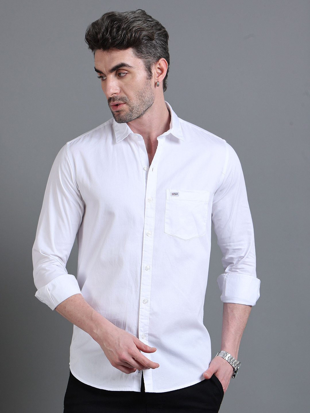 U.S. PITCHERS Men Smart Slim Fit Opaque Semiformal Shirt