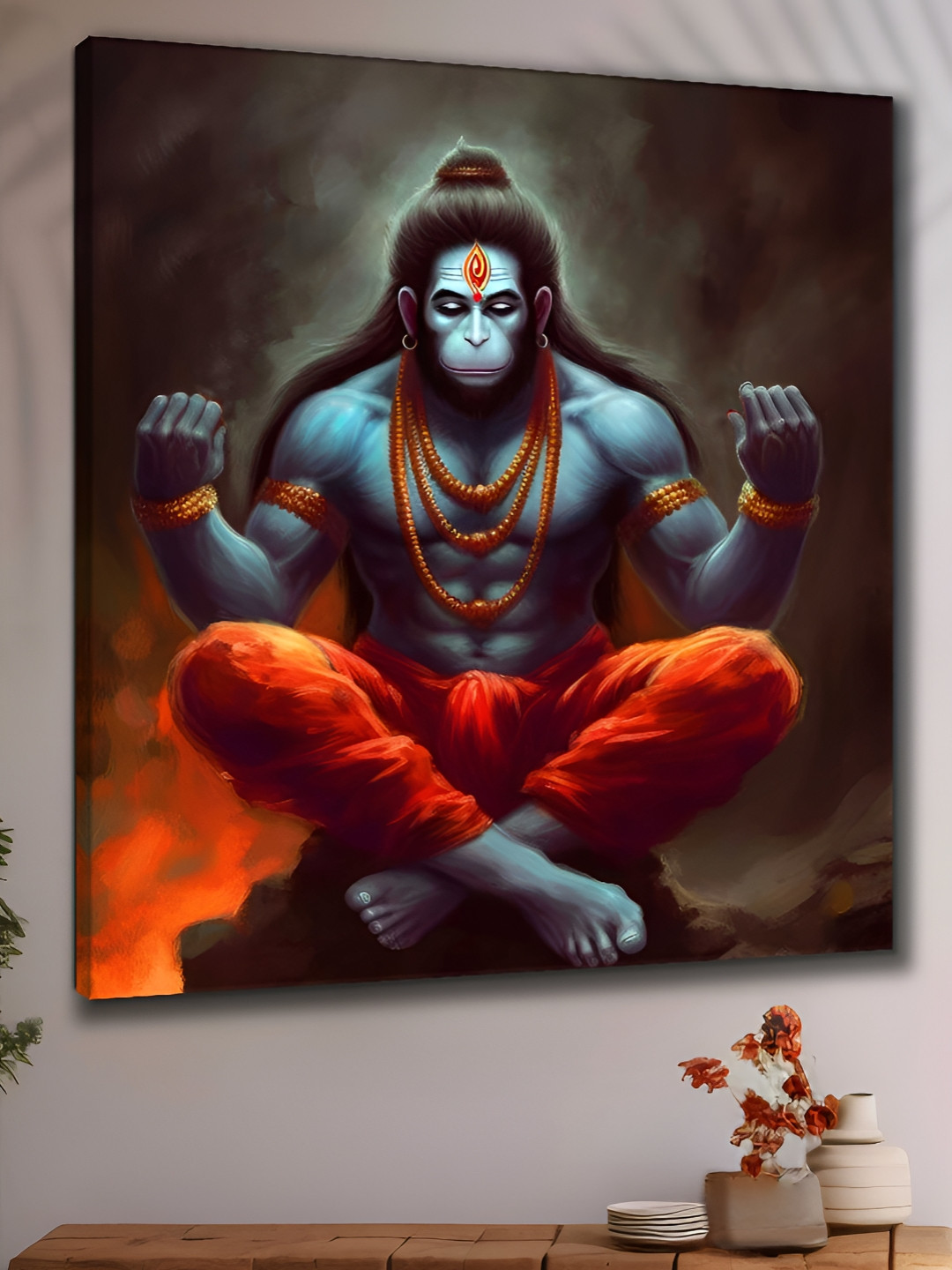 Livin'luxe Lord Hanuman Black Canvas Wall Living Room Square Paintings Wall Art -15 x 15In
