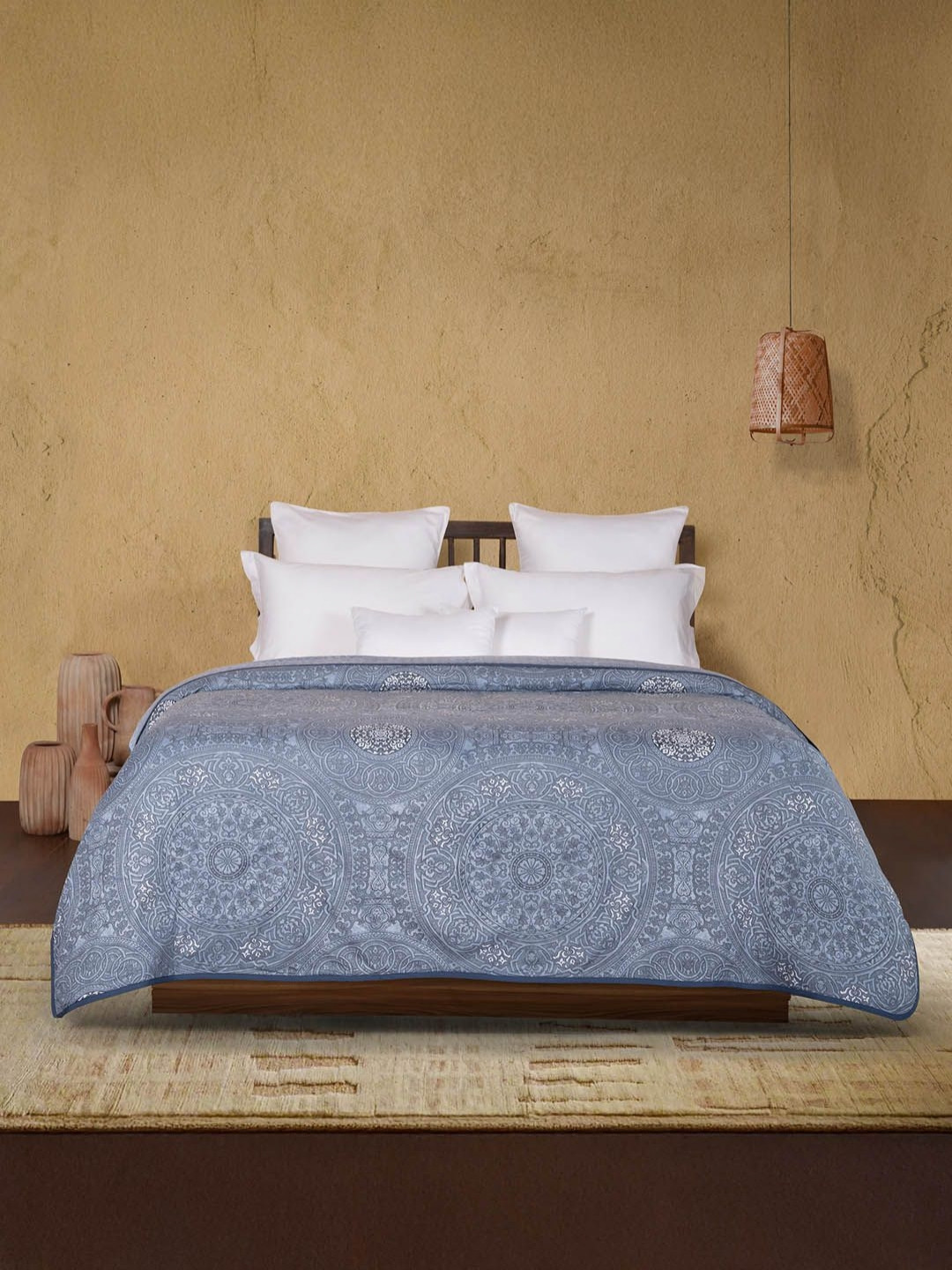 MYTRIDENT Blue & White Ethnic Motifs Printed 176 TC AC Room Double Bed Dohar