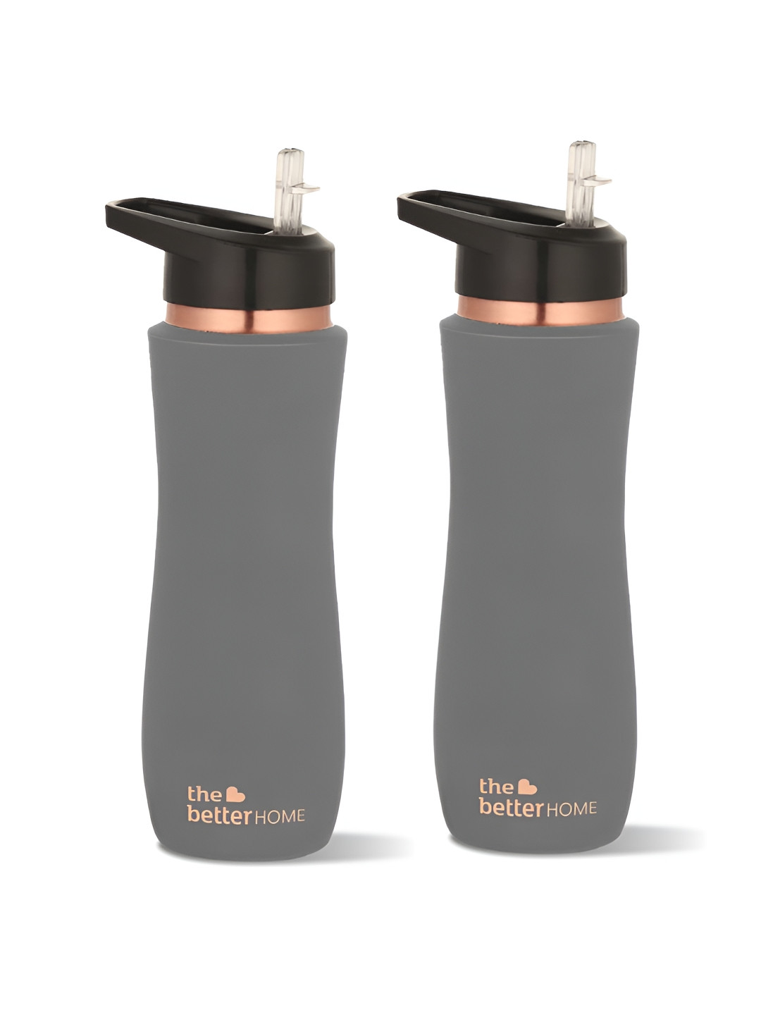 The Better Home Grey 2 Pieces Brand Logo Printed Copper Water Bottles-700 ml Each