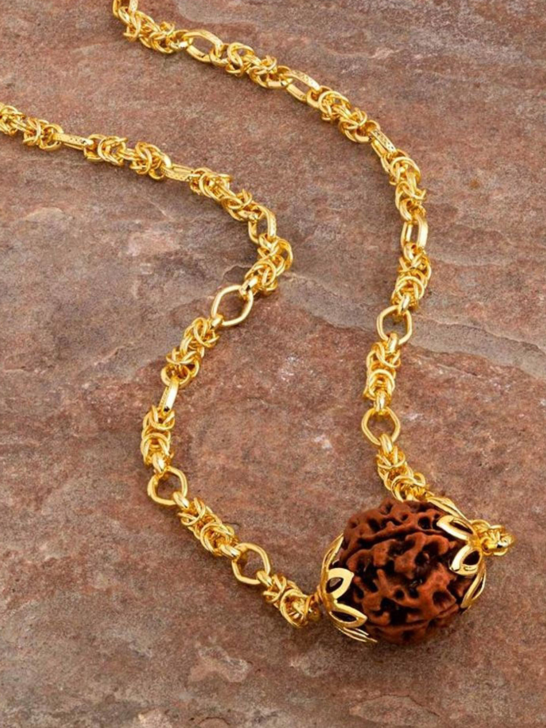 SANAA CREATIONS Unisex Gold-Plated Shiv Mahadev Symbol Rudraksha Statement Antique Chain