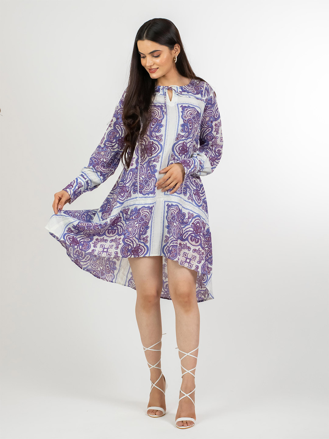 MONOMEE Paisley Printed Cotton A-Line Dress