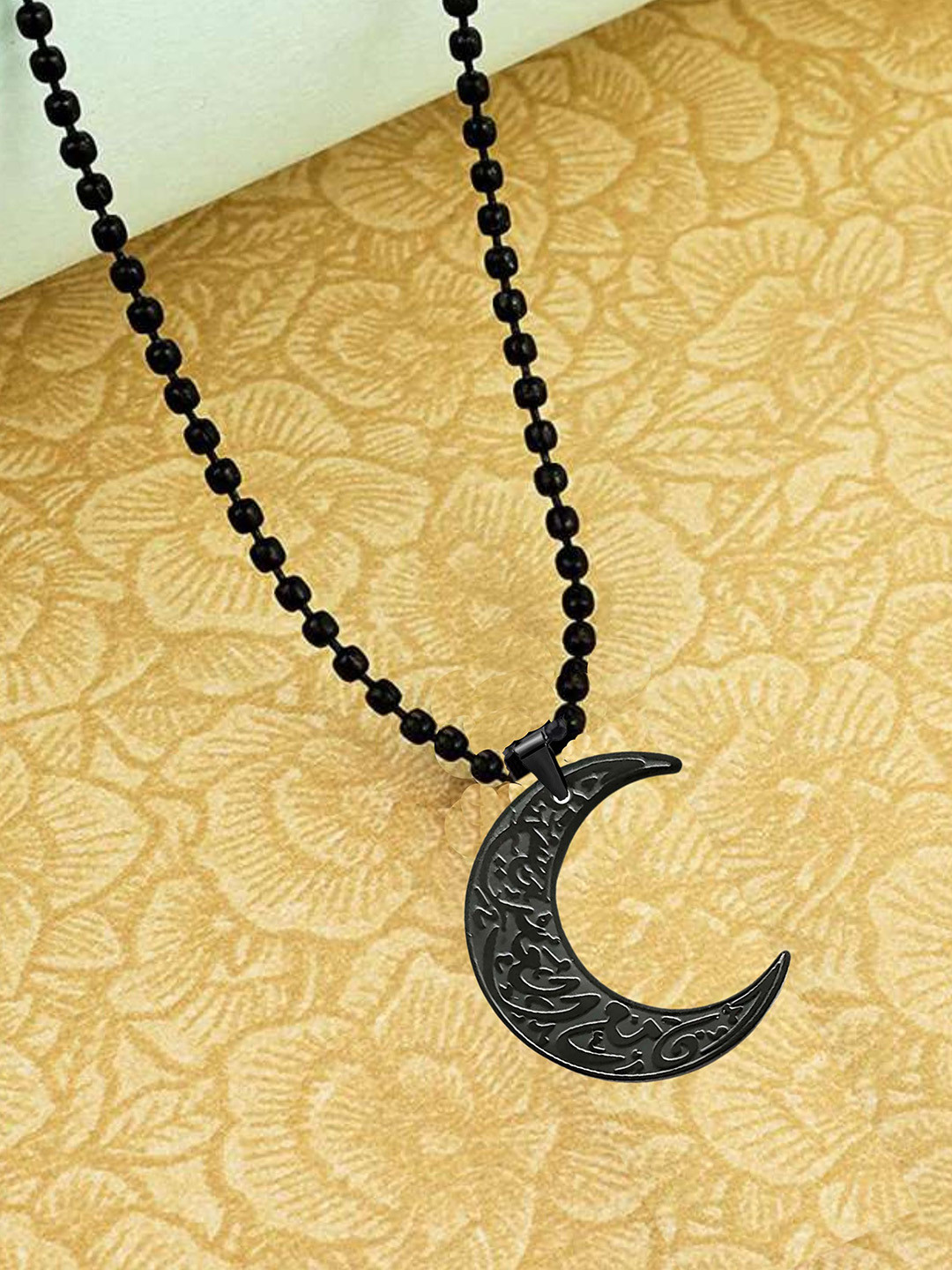 M Men Style Stainless Steel Engraved Moon Ayatul Pendant With Chain