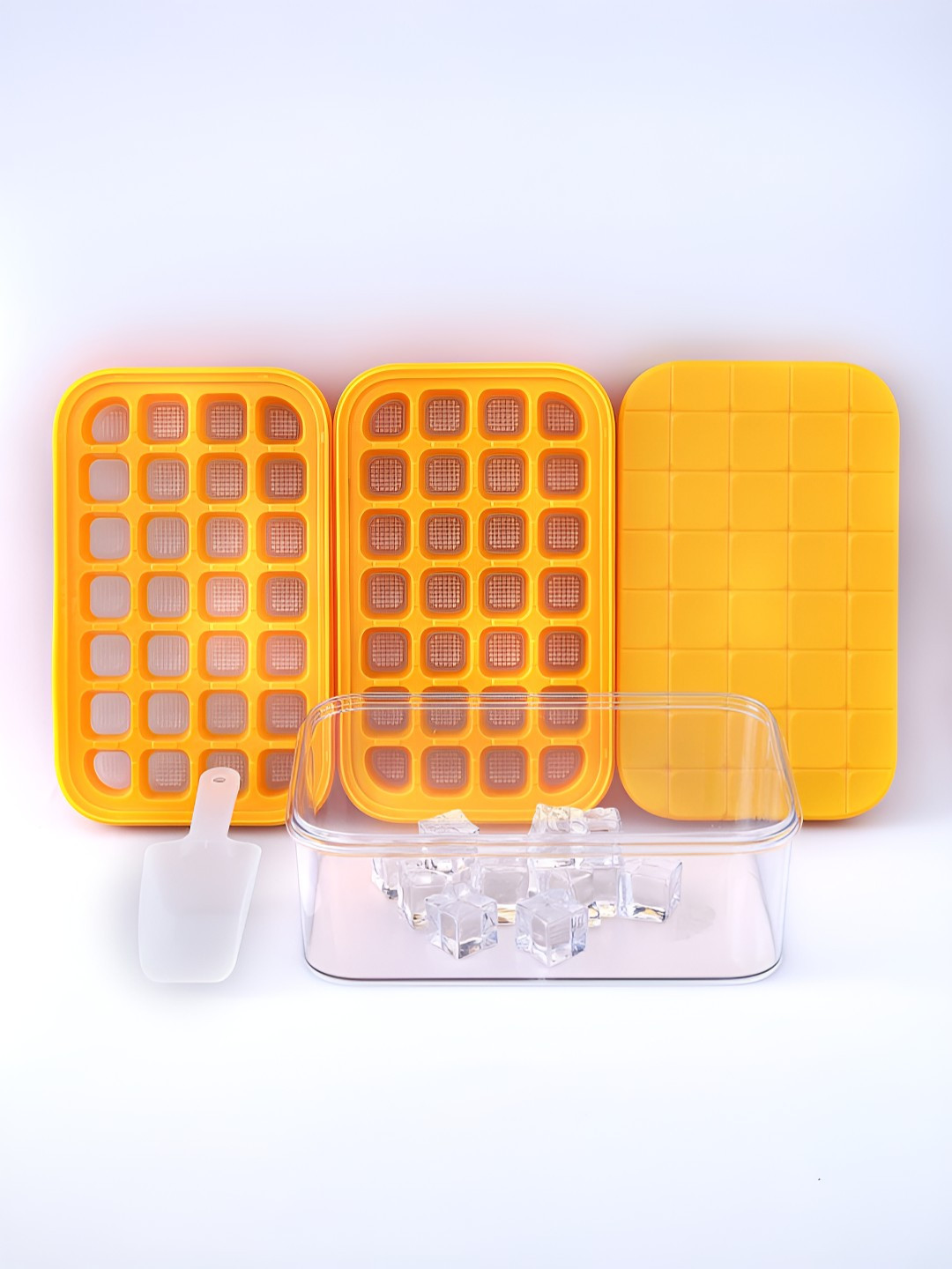 The Better Home Orange Colored 2 Layer Ice Mould With Storage Box & Ice Scoop