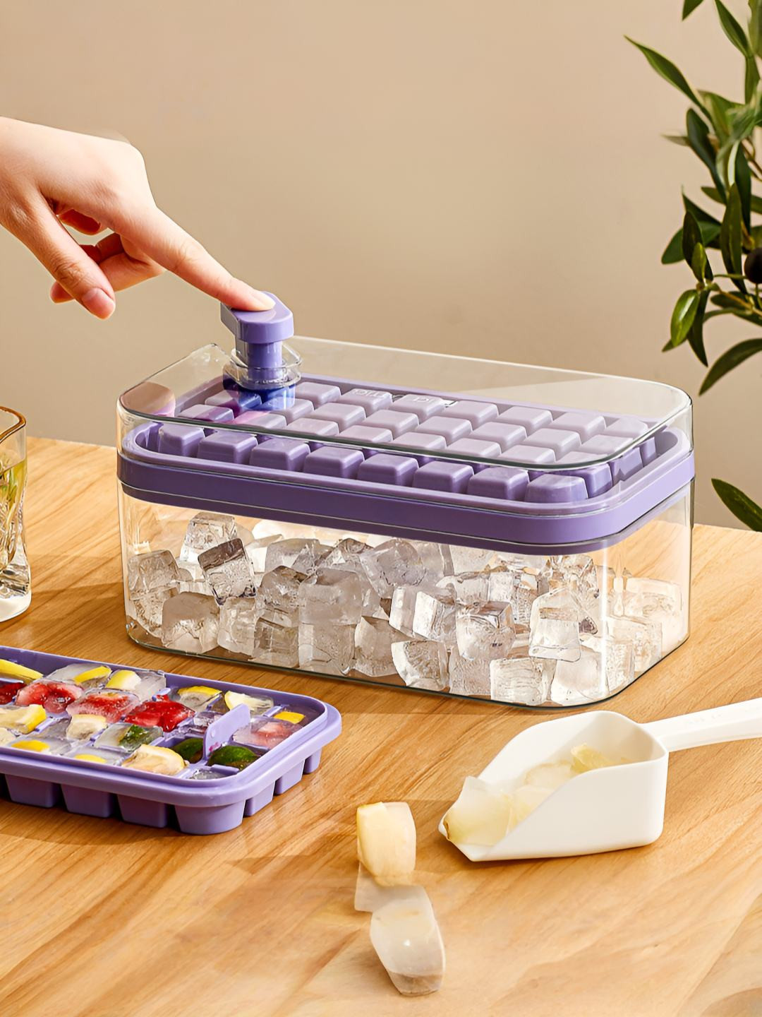 The Better Home Purple 2 Layer Ice Mould With Storage Box & Ice Scoop