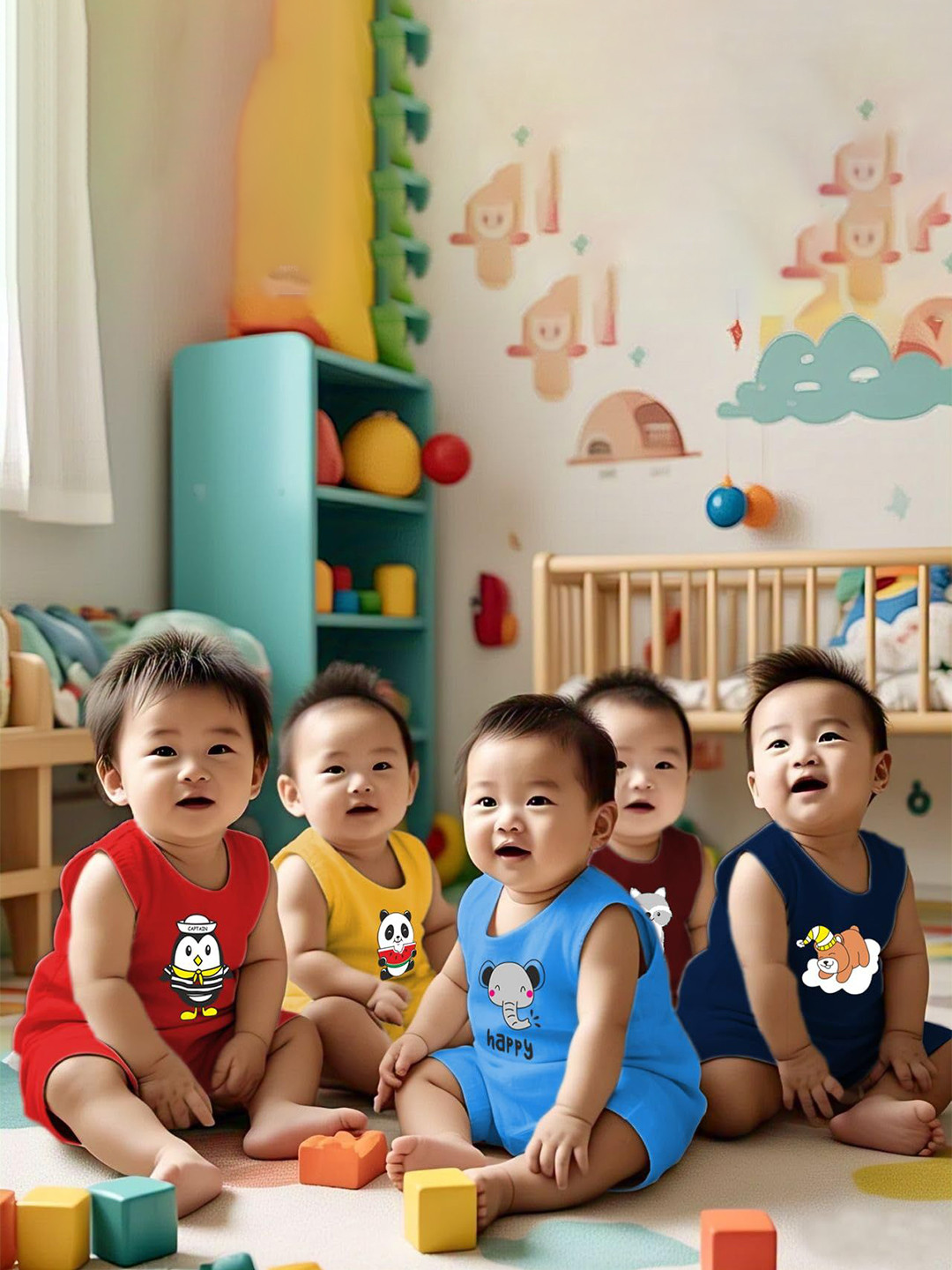 Kwitchy Unisex Pack Of 4 Cartoon Printed Pure Cotton T-shirt with Shorts