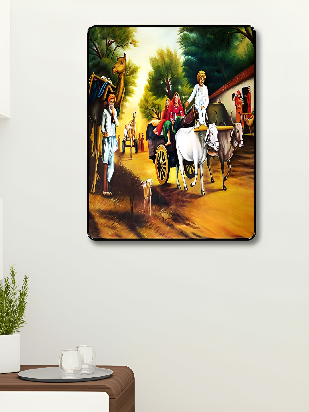 SAF Green & White Cows Printed Wooden Wall Art