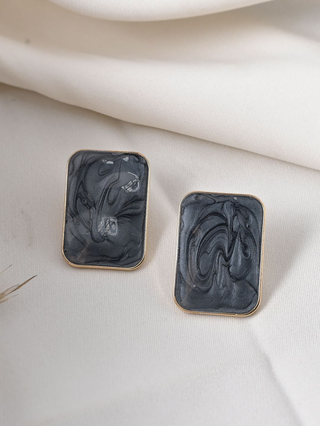 Silvermerc Designs Gold-Plated Square Shaped Artificial Stone Studs Earrings