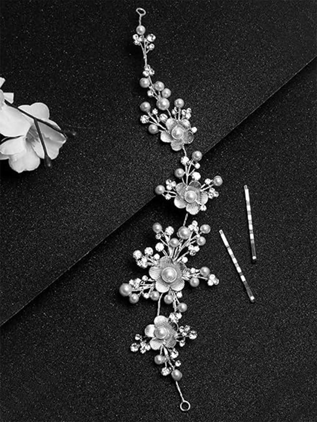 YouBella Women Pearl Beaded Tiara with Pins