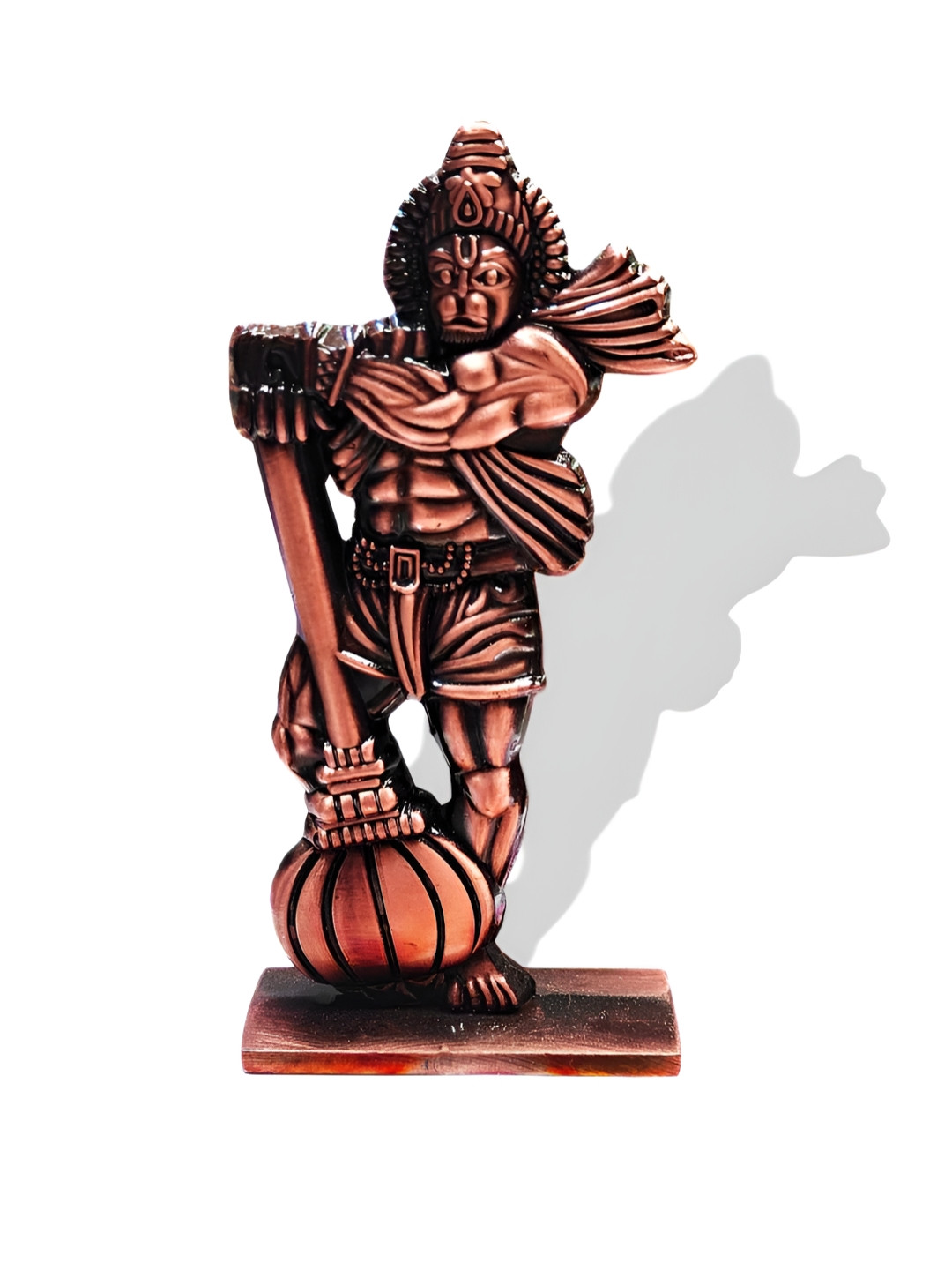 Adhvik Bahubali Hanuman Ji Standing Posture with Gada Copper Metal Metallic Prayer Room Tiny Showpiece - 3.9 Inches