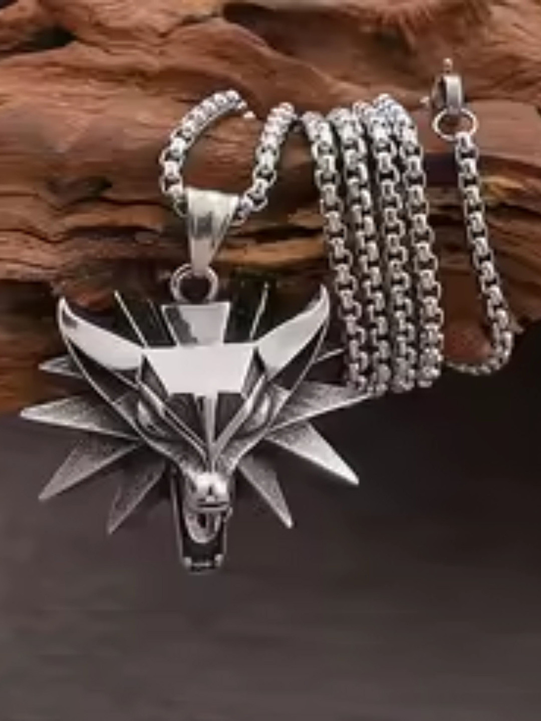 M Men Style Men Rhodium-Plated Contemporary Roaring Fox Head Pendants with Chains